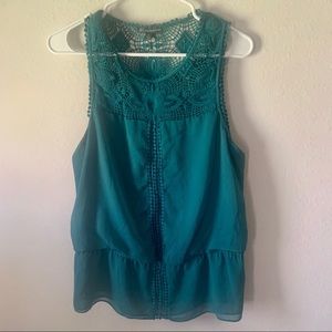 Adrianna Papell turquoise lace sleeveless blouse